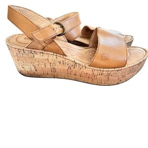 Born Platform Leather Cork Wedge Sandal Ankle Strap Brown Women's Sz 10M B81592